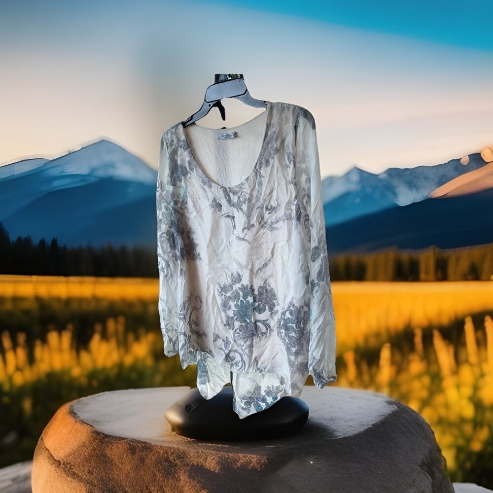 GORGEOUS Italian Y2K Semi-Sheer Flowy Blouse Lined Floral Silk Fairy Artsy